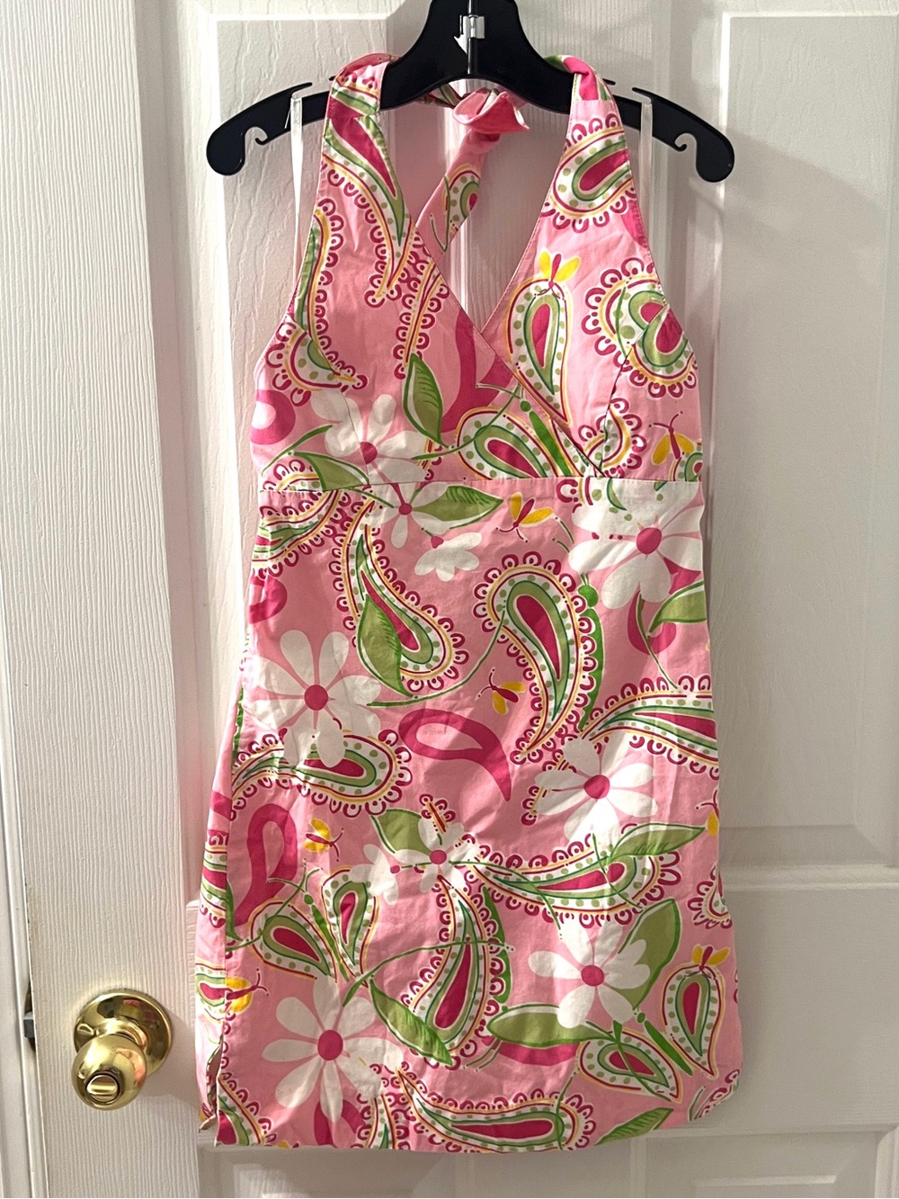 Lilly Pulitzer Girls Pink Green Floral Paisley Cotton Halter Sun Dress Sz 7